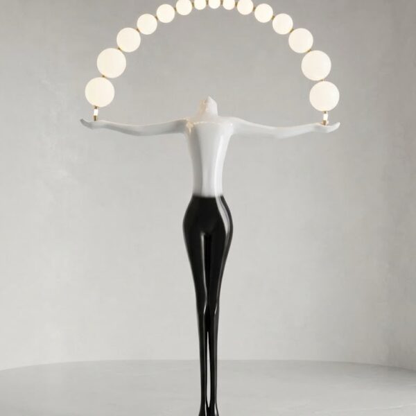 Avant-Garde Monochrome Figure Globe Arch Floor Lamp