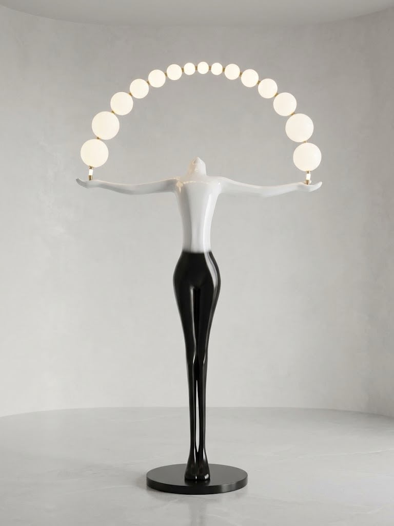 Avant-Garde Monochrome Figure Globe Arch Floor Lamp