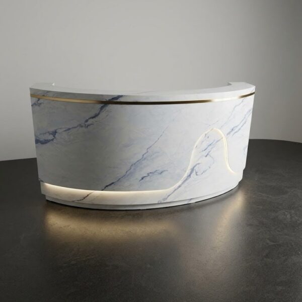 Curved White Marble & Brass LED Reception Counter