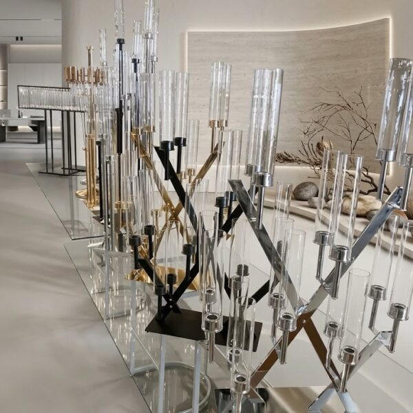 Architectural Multi-Arm Glass & Metallic Candelabra Collection