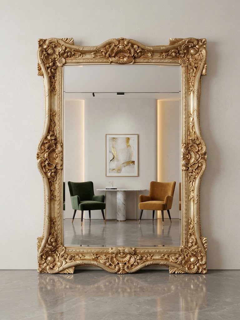 Champagne Gold Rococo Oversized Floor Mirror