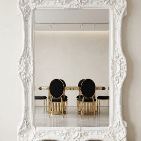 Pure White Baroque Carved Statement Mirror