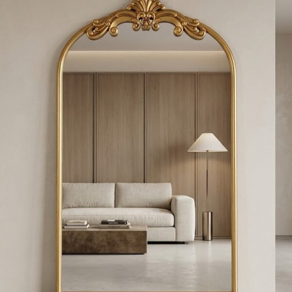 Gold Crest Arched Minimalist Floor Mirror