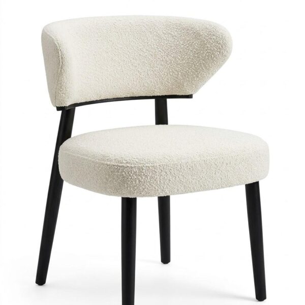 Ivory Bouclé Curved Dining Chair