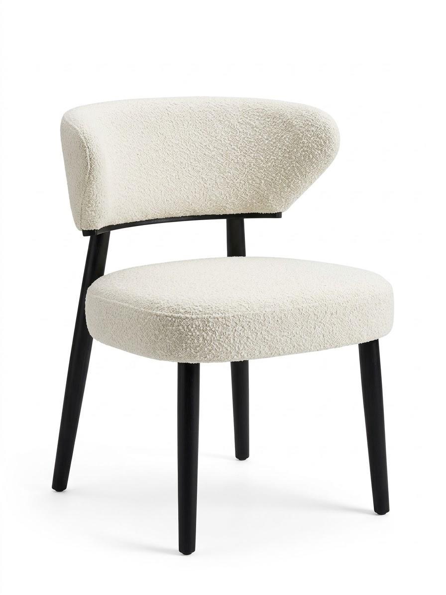 Ivory Bouclé Curved Dining Chair