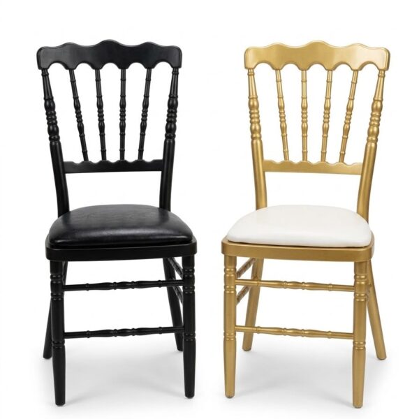 Scalloped Crown Spindle-Back Banquet Chairs (Black & Gold)
