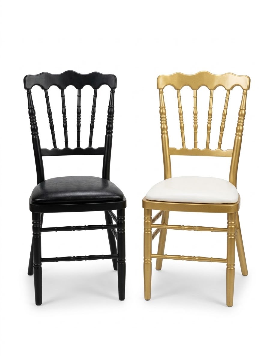 Scalloped Crown Spindle-Back Banquet Chairs (Black & Gold)