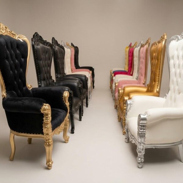 Royal Baroque High-Back Tufted Throne Chairs