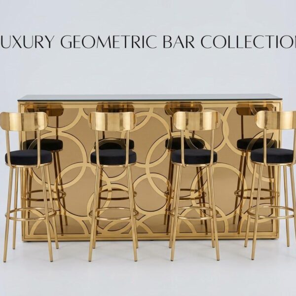 Luxury Geometric Gold Ring Bar Counter & Barstool Set
