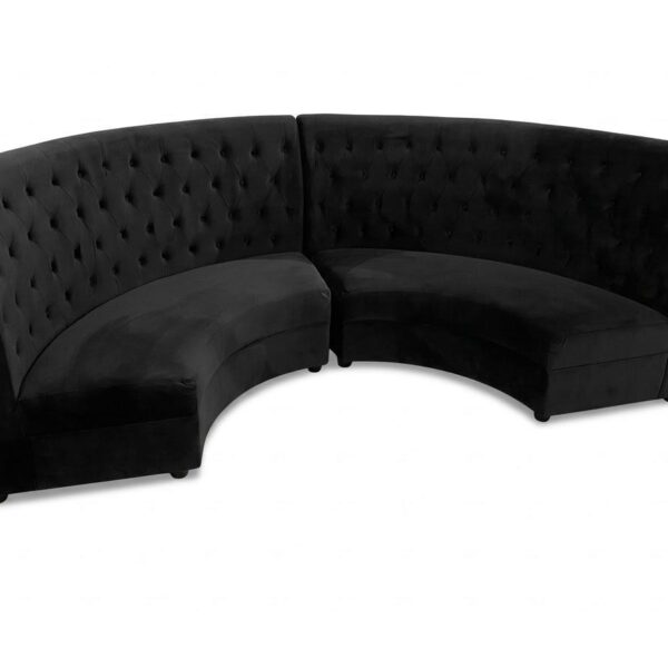 Majestic Curved Black Velvet Capitoné Sectional Sofa