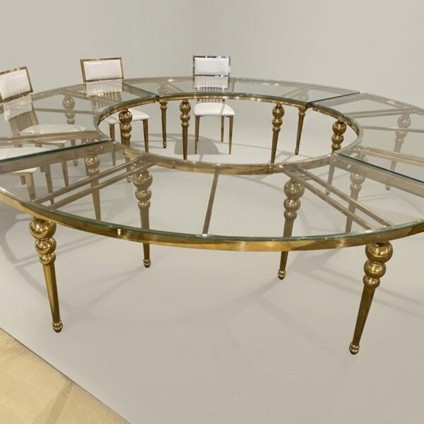 Grand Modular Circular Glass & Gold Banquet Table