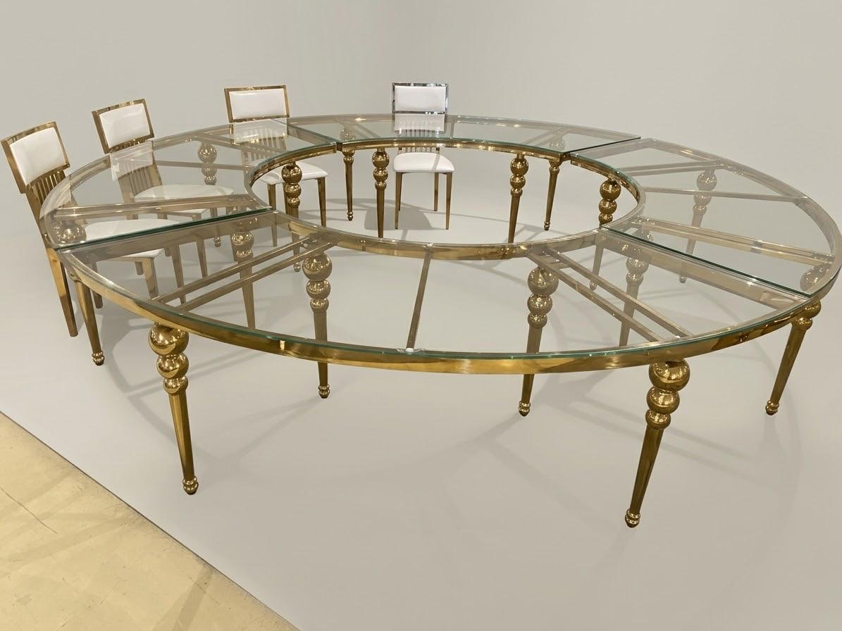 Grand Modular Circular Glass & Gold Banquet Table