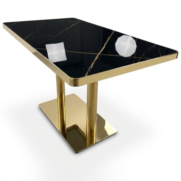 Noir Gold-Veined Marble & Brass Dining Table