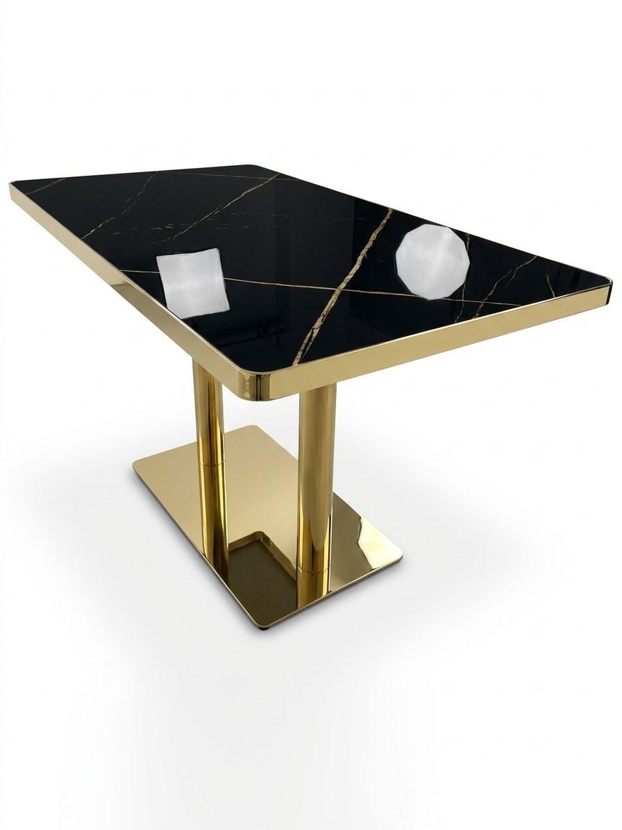 Noir Gold-Veined Marble & Brass Dining Table