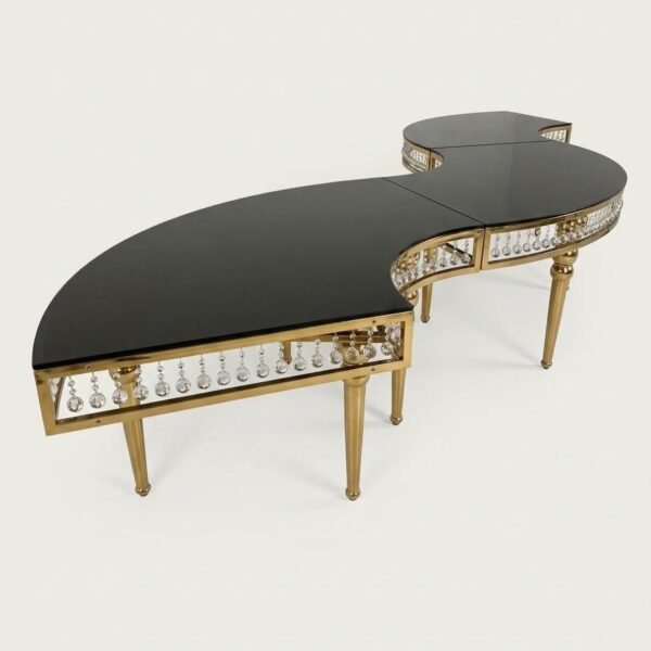 Serpentine Black Glass & Crystal Banquet Table