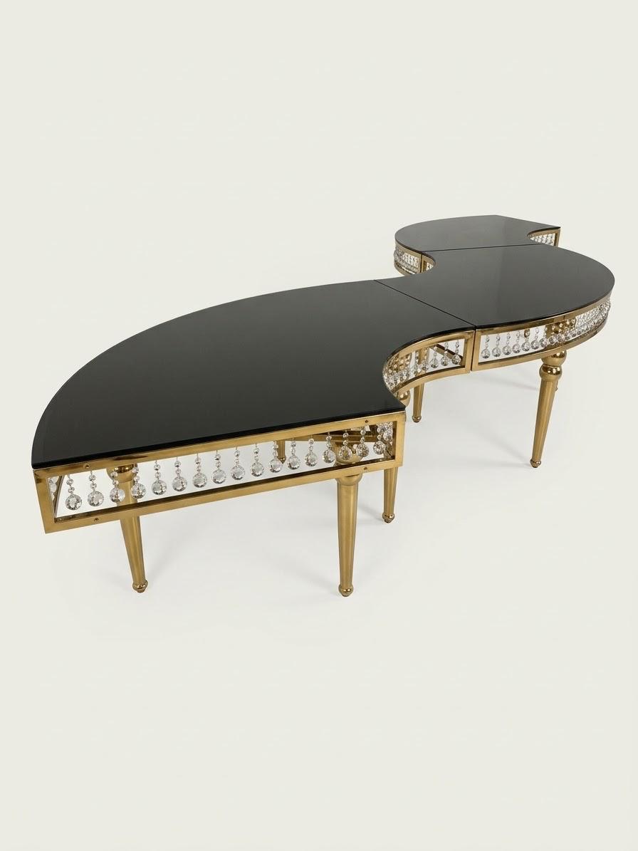 Serpentine Black Glass & Crystal Banquet Table